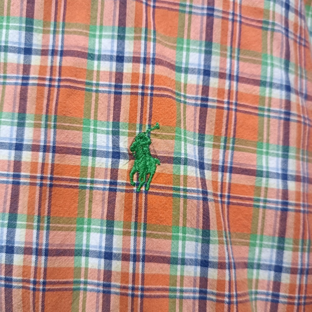 Ralph Lauren Mens Flannel Shirt XL Orange Plaid Lined Logo Button Shacket Jacket - Picture 6 of 8